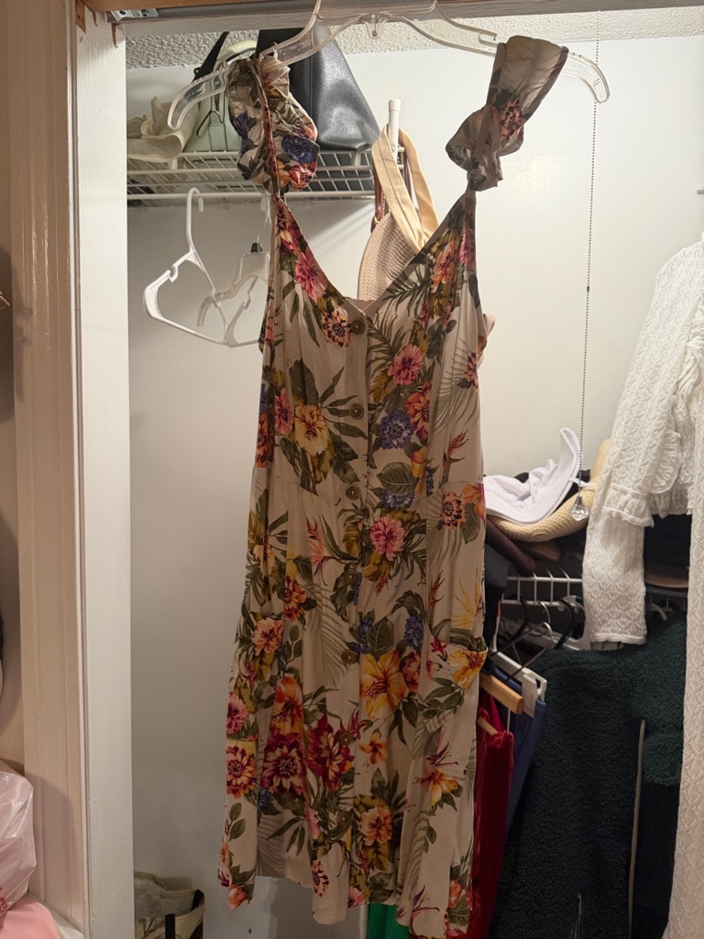 Xhilaration Beige Mini Dress with Multicolor Floral Print